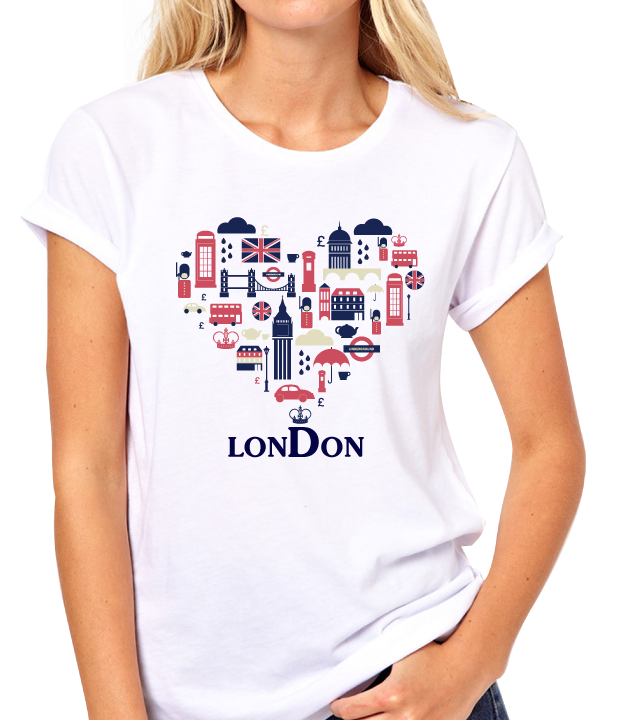 เสื้อยืดคอกลม London รูปหัวใจ